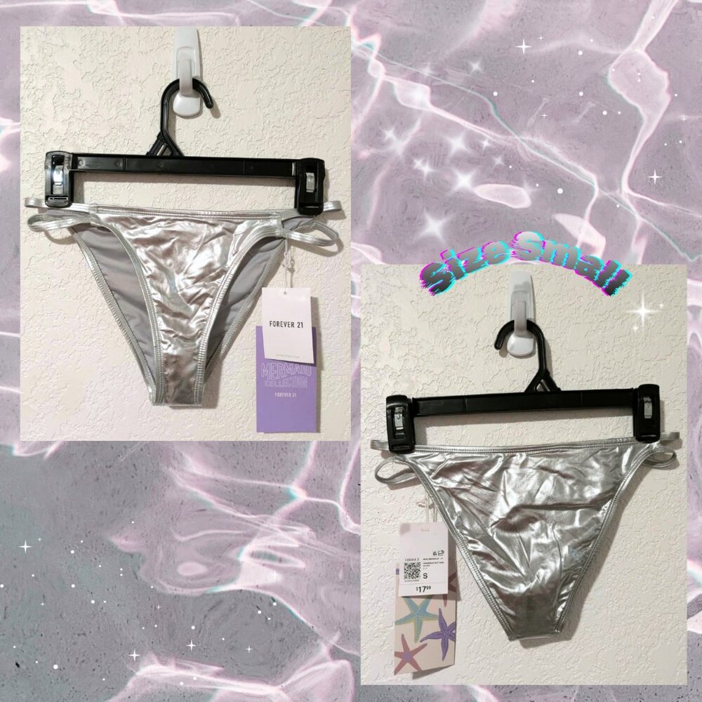 Forever 21 Mermaid Collection Rave Y2K Metallic Silver Strappy Bikini Bottom NWT